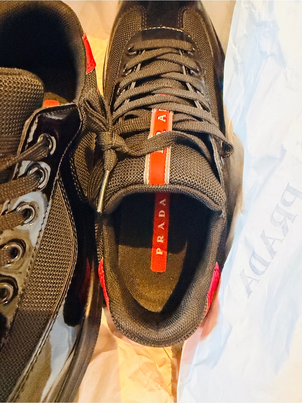 Prada Men’s Black Sneakers with Red Heel Accents - Picture 9 of 11